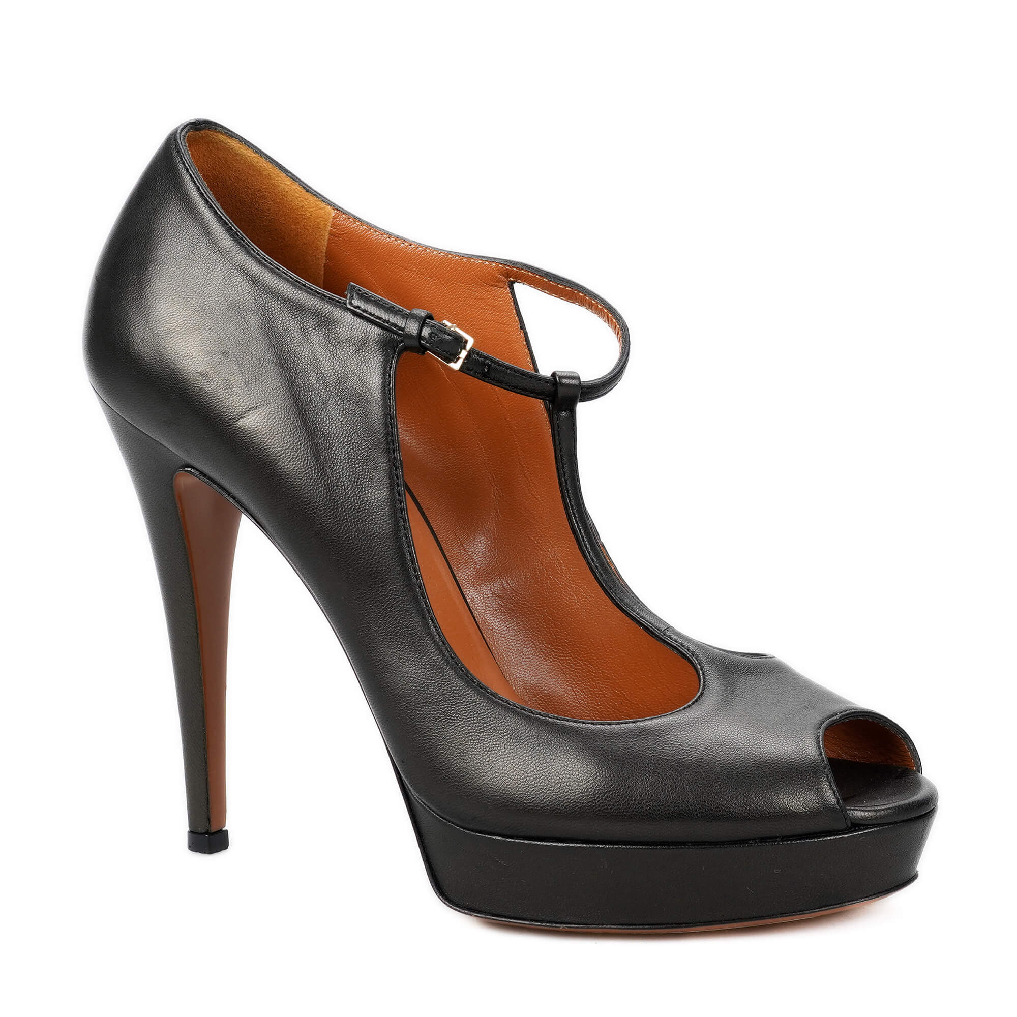 Gucci - Black Leather T Band Peep Toe Pumps